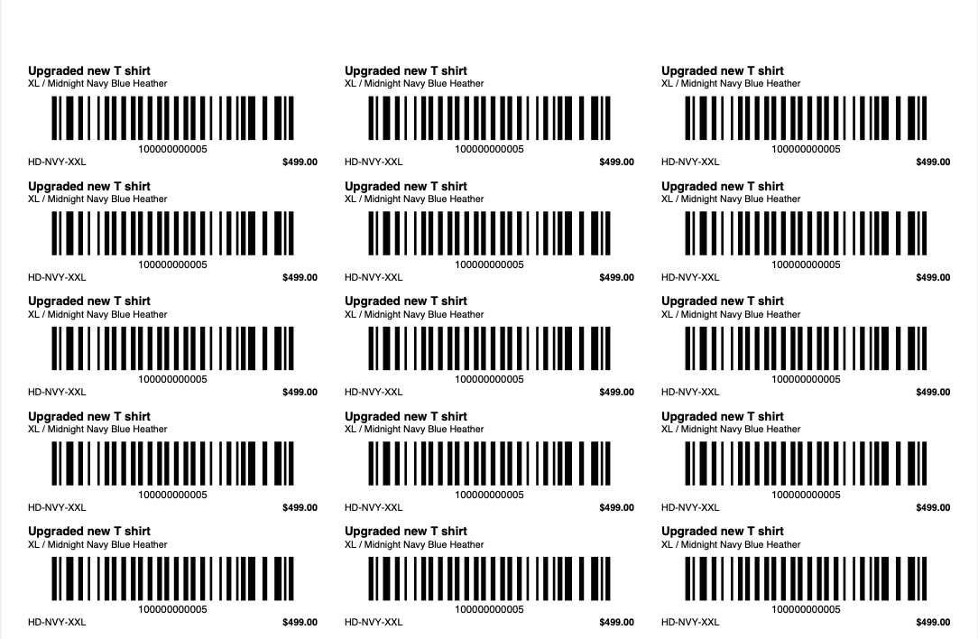 Barcode label PDF generated by Wirey Receive Labels